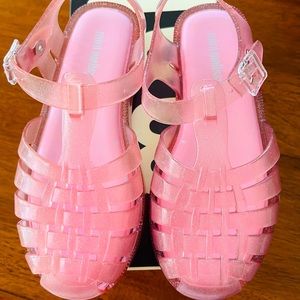 BNIB Mini Melissa possession fisherman sandals jellies in pink glitter size 12.
